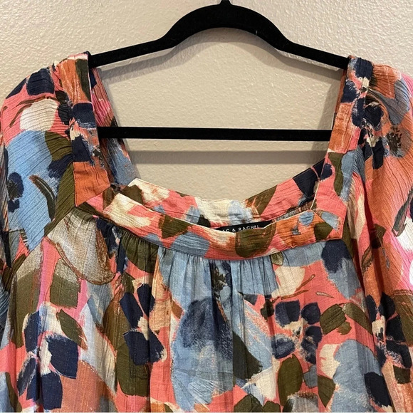 Zac & Rachel Floral Multi Color Square Neck Top Ruffle Sleeve Size Large - Picture 4 of 8